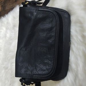 Fossil Peyton Double Flap Black Leather Crossbody bag
